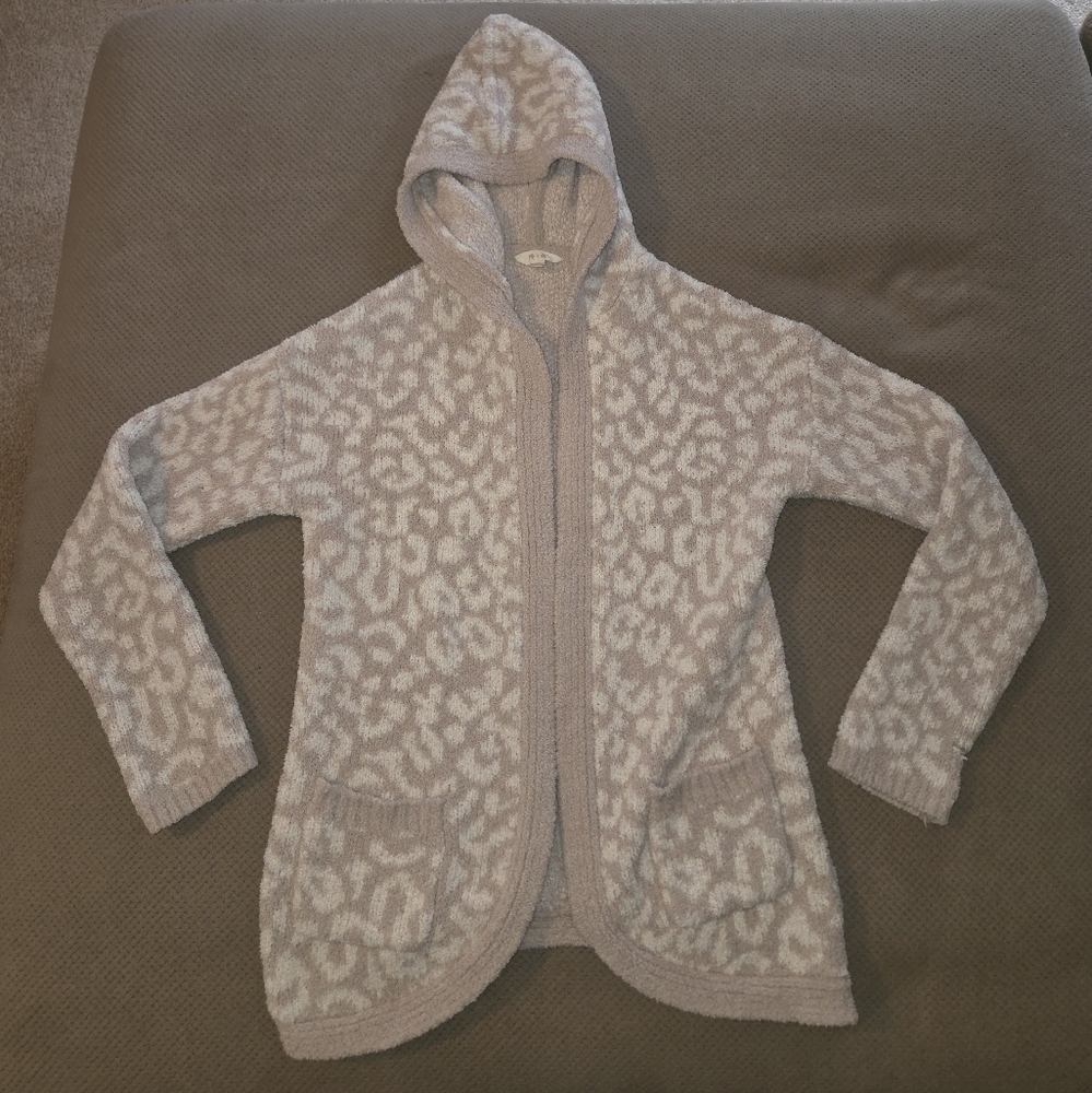 R+R white & tan cheetah print hooded cardigan sweater women's XL 16-18